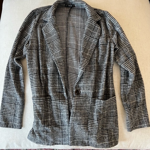 SHEIN Jackets & Blazers - Grey/Black Houndstooth Blazer